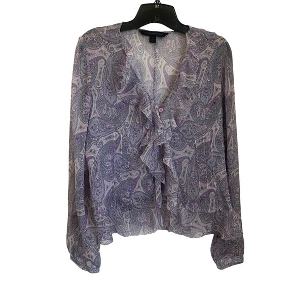 Express Design Studio Y2K Purple Paisley 100% Silk Button Up Blouse Size M - Picture 1 of 10